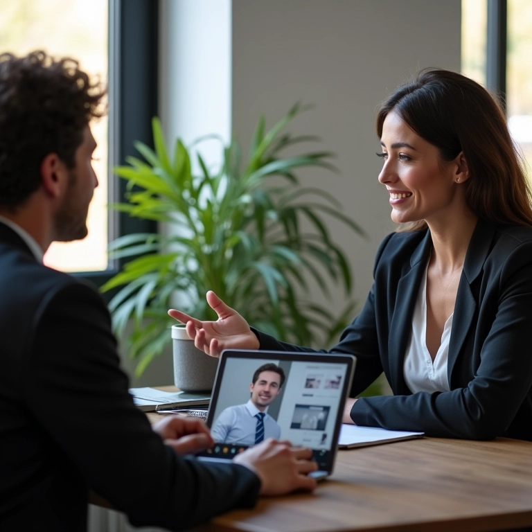 Profissionais em reunião virtual por videoconferência.