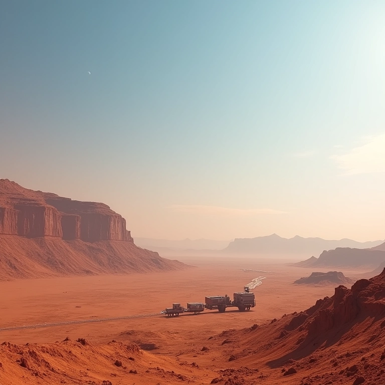 Projeto de terraformação em Marte com céu começando a ficar azul.