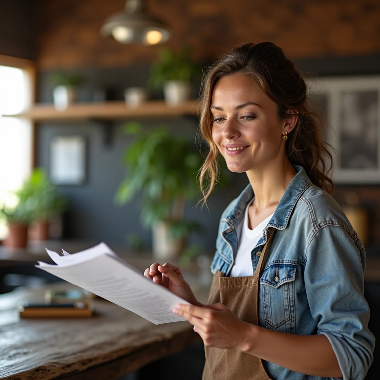 Proprietário implementando checklist da LGPD em um pequeno negócio, com organização e eficiência.