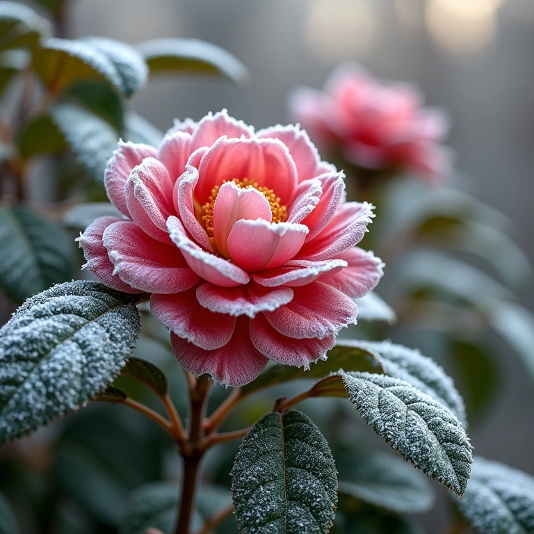Proteção contra geadas em camélias.
