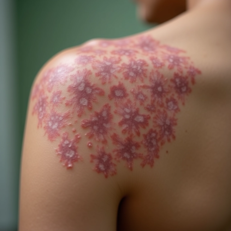 Psoríase invertida na área da axila, mostrando a vermelhidão e irritação.