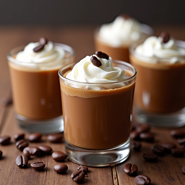 Pudim de café gelado servido em copo.