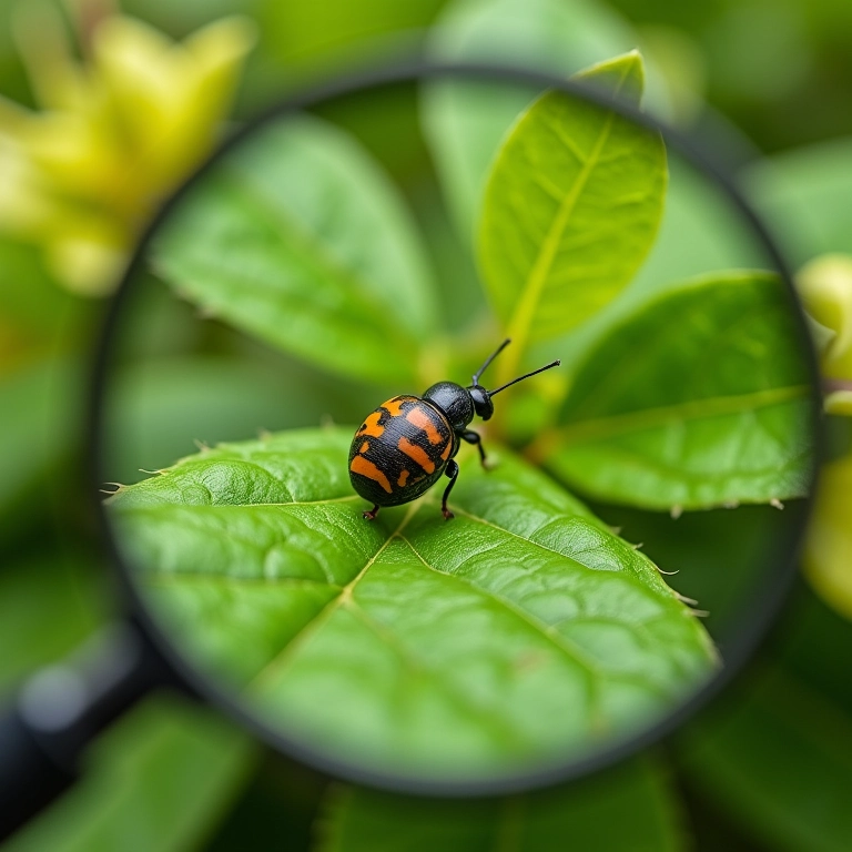 Pulgões em folhas de azaleia, mostrando a necessidade de combate.