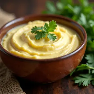 Purê de couve-flor saudável e saboroso pronto para servir.