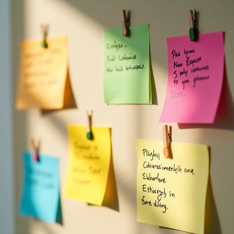 Quadro de recados com post-its coloridos com lembretes importantes 'Para Não Esquecer'.