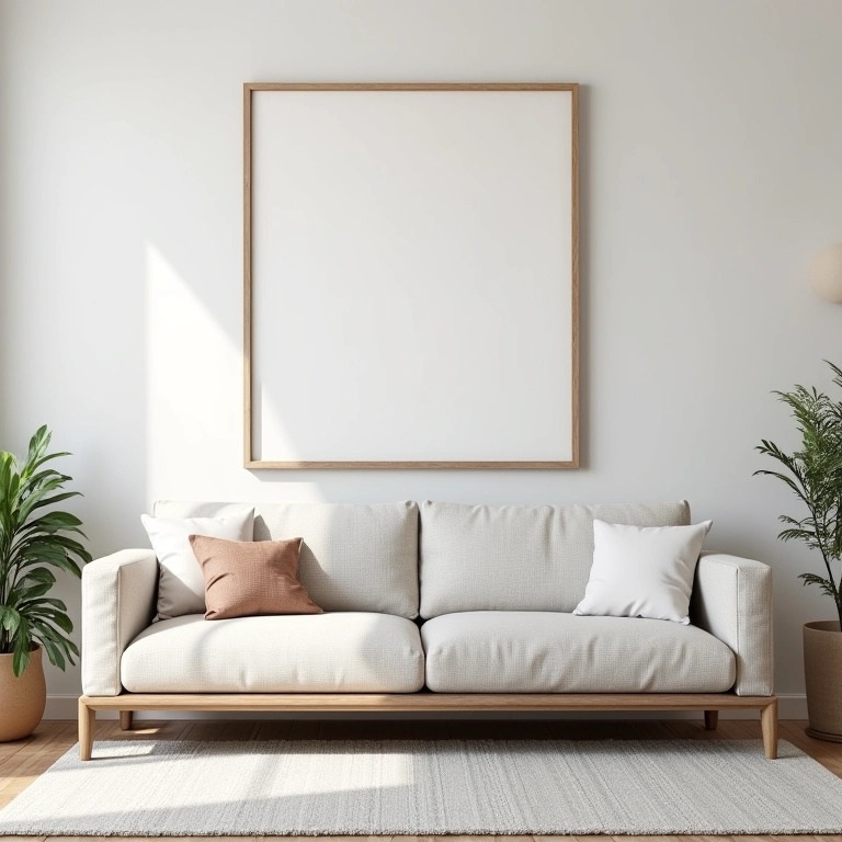 Quadro de tamanho ideal acima do sofá na sala.