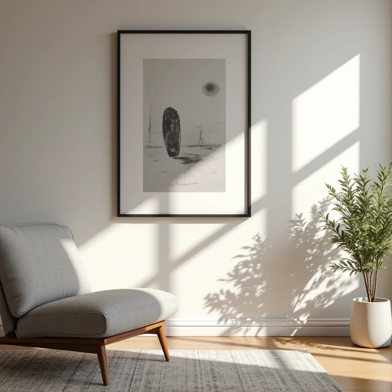 Quadros e espelhos bem posicionados em sala de estar, refletindo luz e ampliando o espaço.