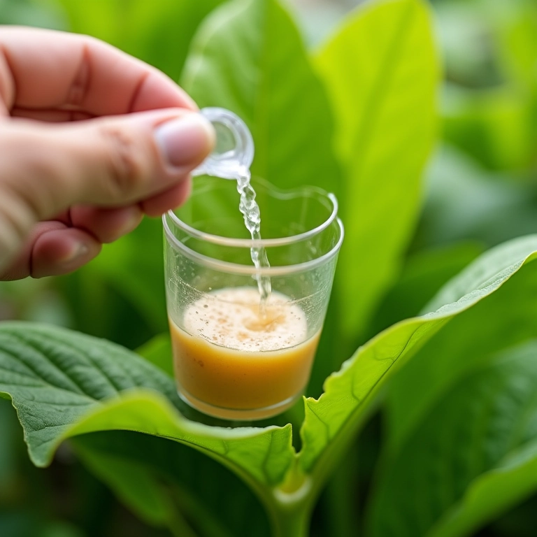 Quantidade certa de adubo orgânico líquido.