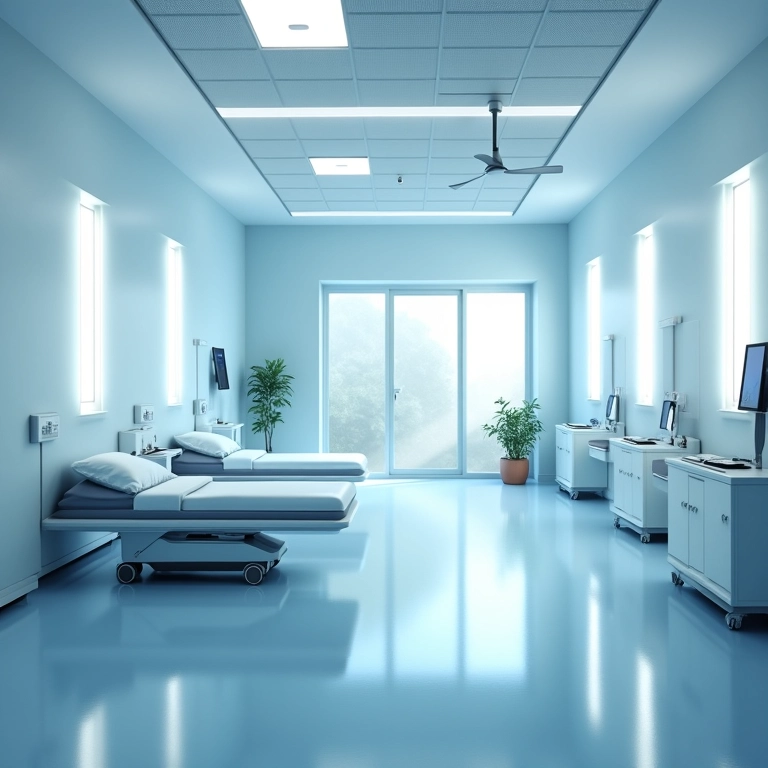 Quarto de hospital com painéis acústicos para reduzir o estresse.