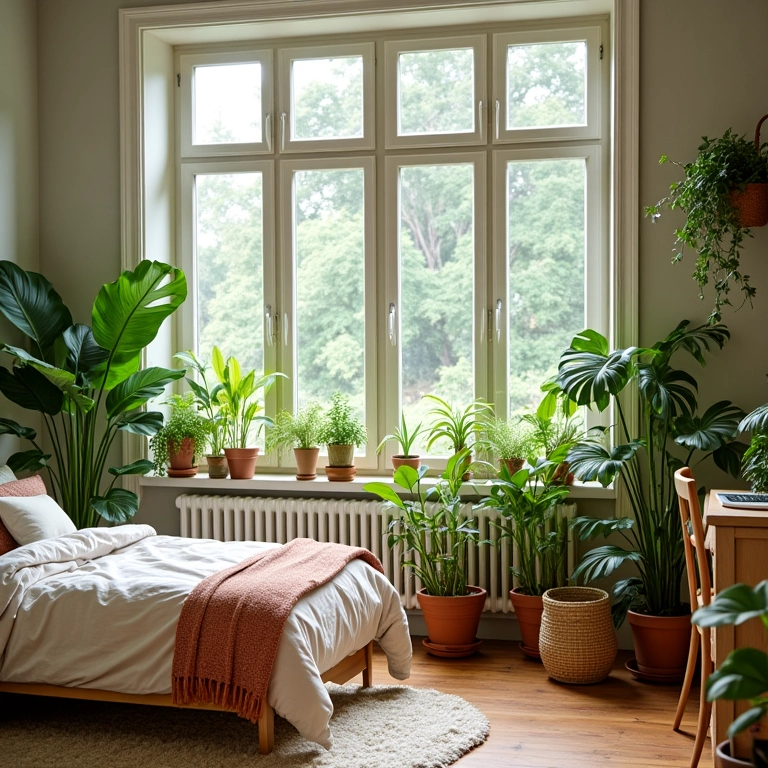 Quarto de solteiro com abundante luz natural.