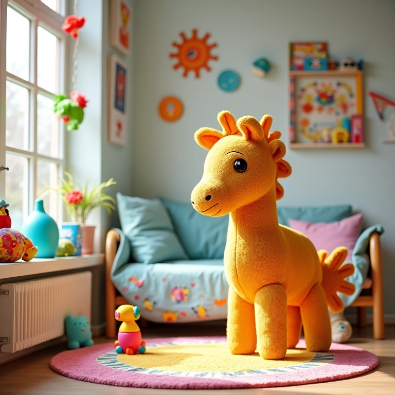 Quarto infantil com rodameio decorado com desenhos coloridos.