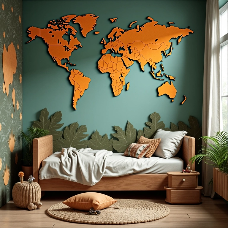Quarto infantil com tema de selva e toques de mistério.