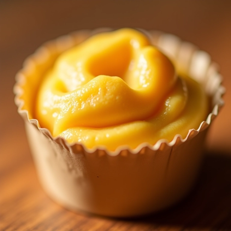 Queijadinha cremosa em copinho de papel.