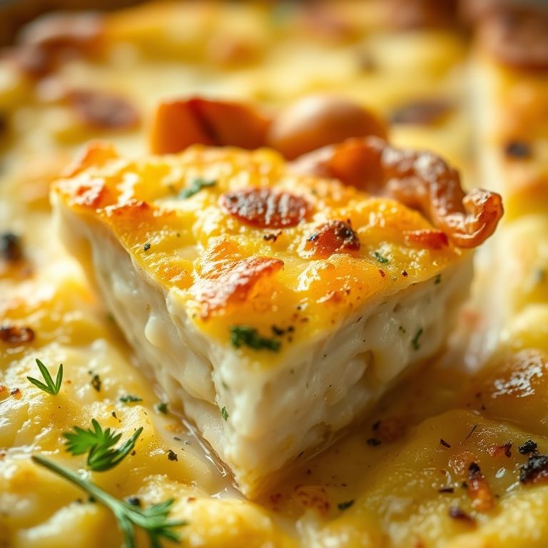 Quiche de bacalhau com batata palha e textura cremosa.