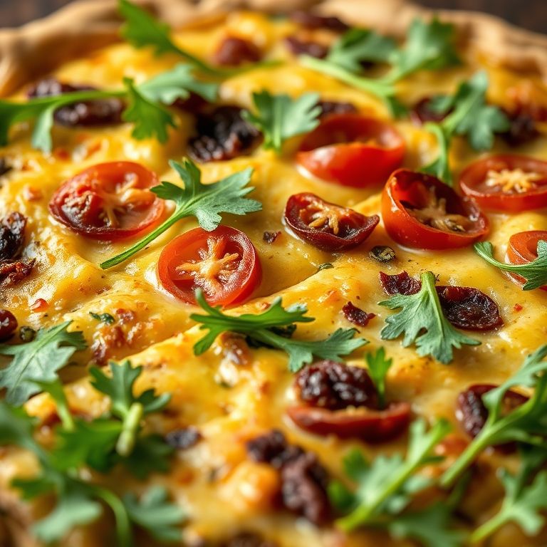 Quiche de tomate seco com rúcula e inspiração italiana.