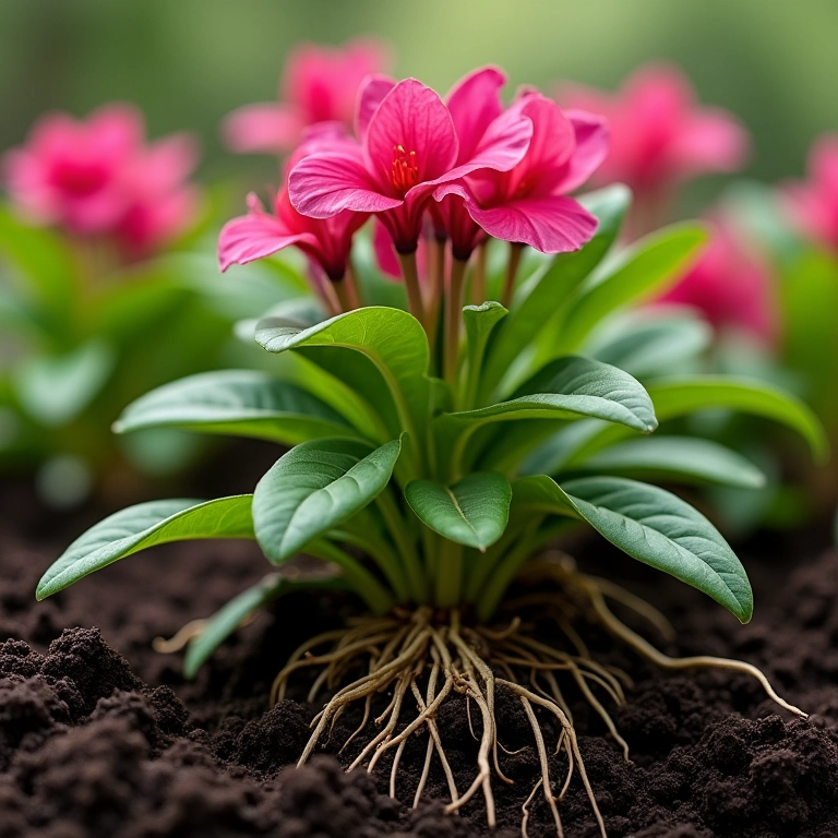 Raízes de impatiens em solo bem drenado.