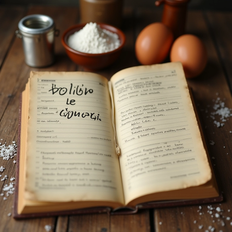 Receita de bolinho de chuva antiga em livro de receitas.