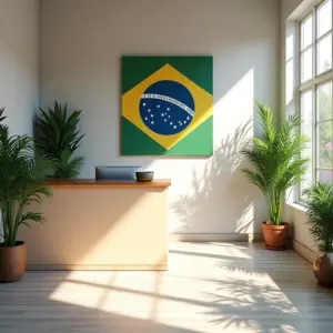 Recepção de escritório de contabilidade com design minimalista e acolhedor.