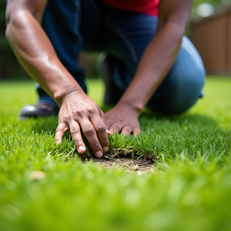 Recuperando áreas danificadas do gramado com replantio.