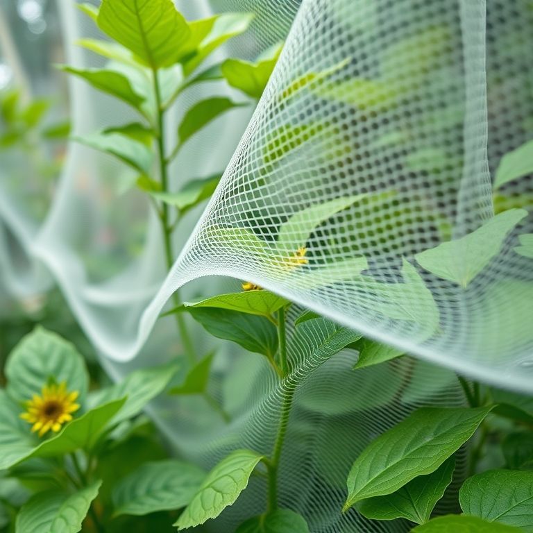 Rede protetora para evitar lagartas nas plantas.