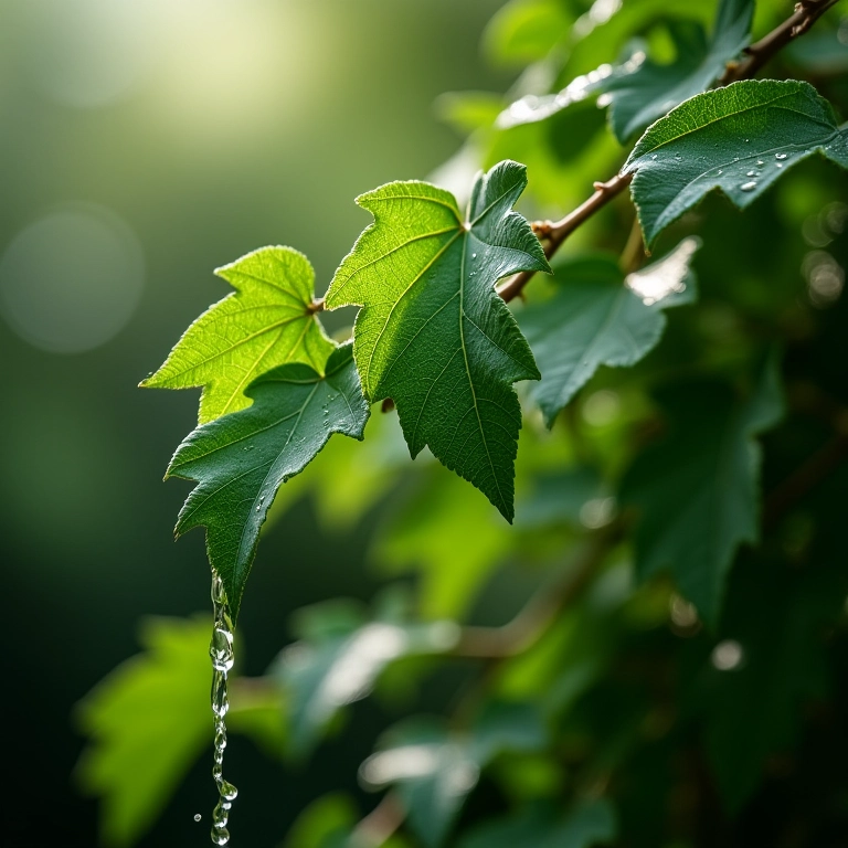 Regando a trepadeira sete léguas com regador, gotas de água nas folhas.