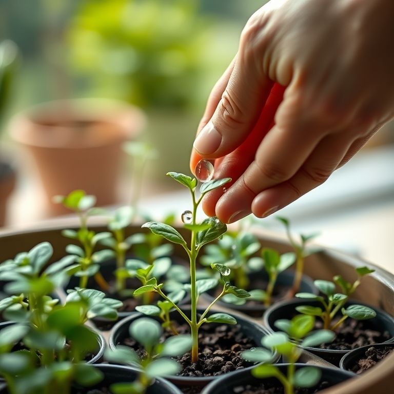 Regando almeirão plantado em vaso, cuidado essencial.