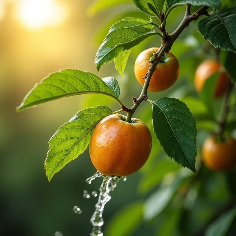 Regando árvore frutífera enxertada com cuidado.