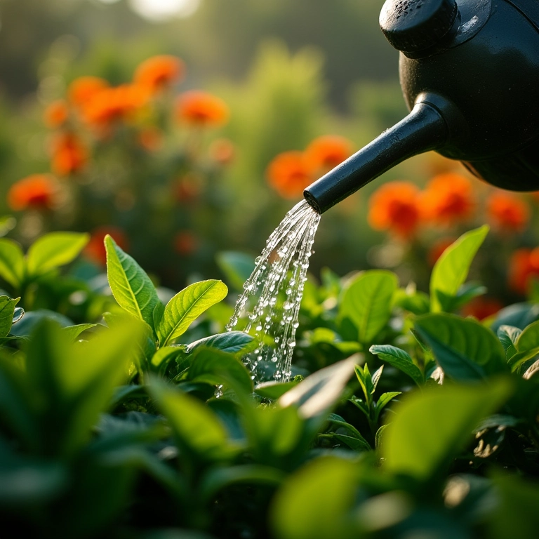 Regando as mudas de peixinho da horta com cuidado e atenção.