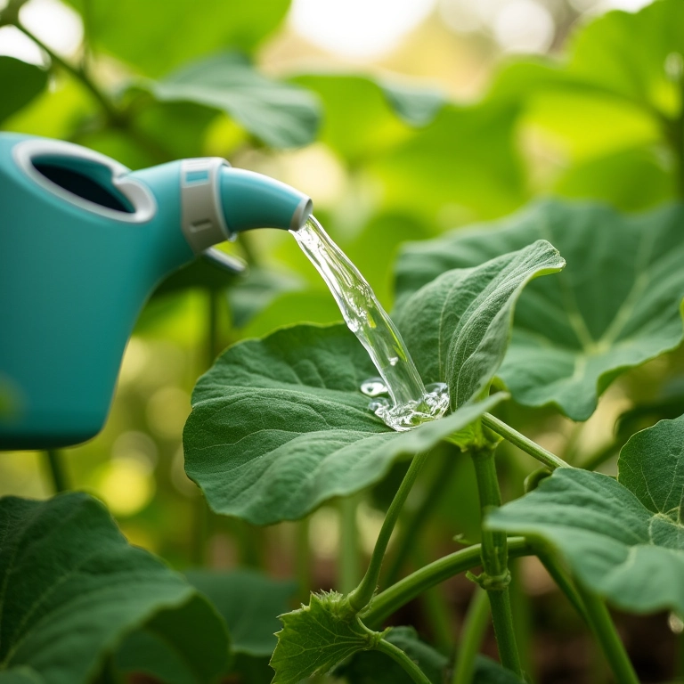 Regando plantas de quiabo sem encharcar.