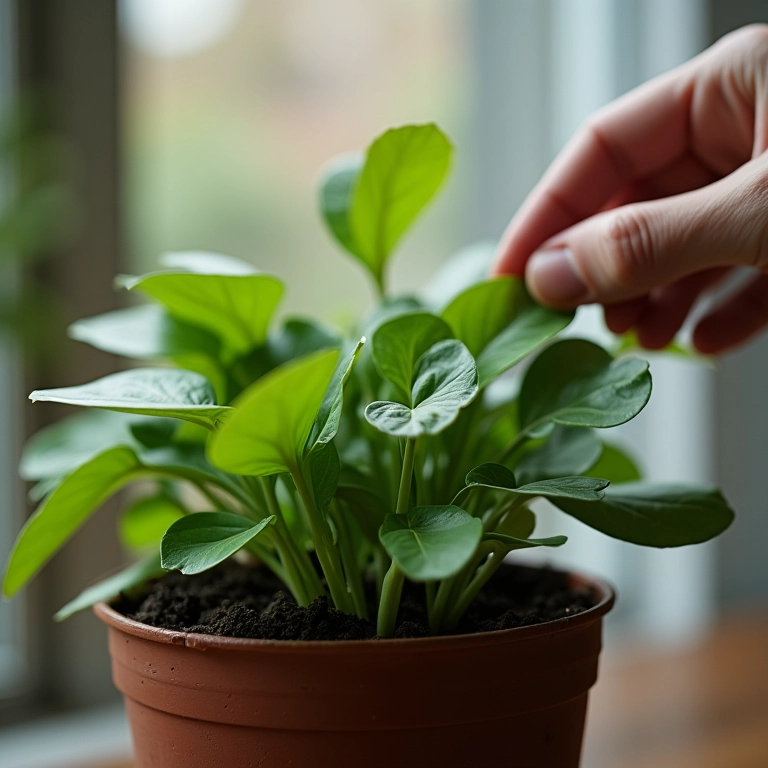 Regando um ciclame com cuidado para evitar excesso de água.