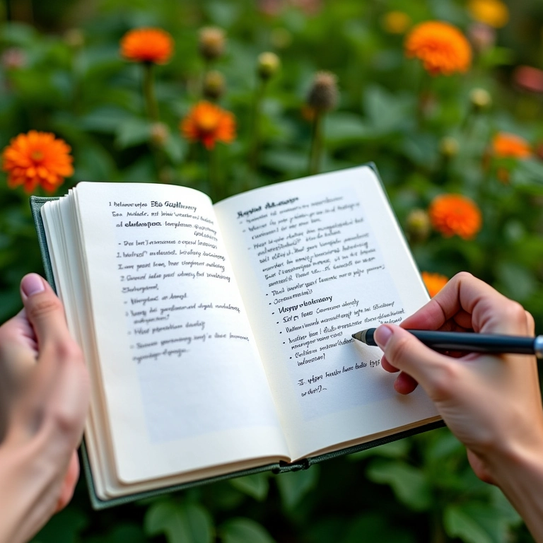 Registro de técnicas e experimentos de jardinagem no diário.