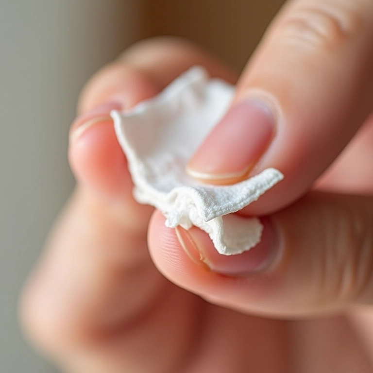 Remoção de esmalte com algodão e removedor sem acetona.