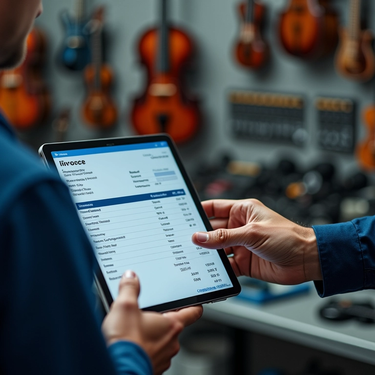 Reparador de instrumentos musicais emitindo nota fiscal eletrônica.