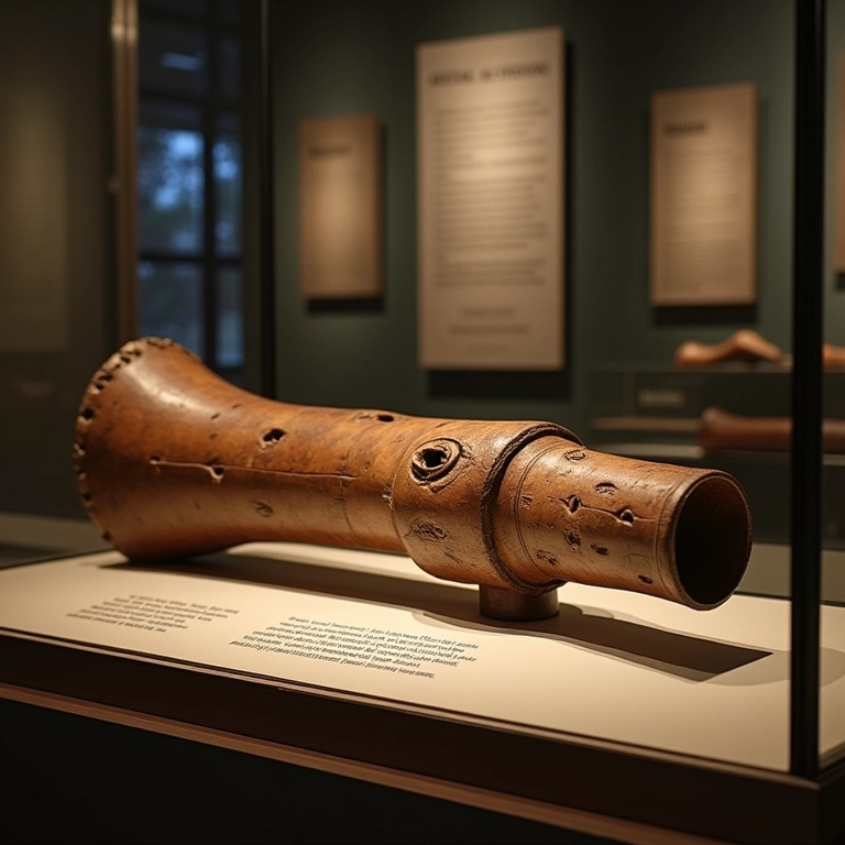 Réplica de flauta ancestral em museu.