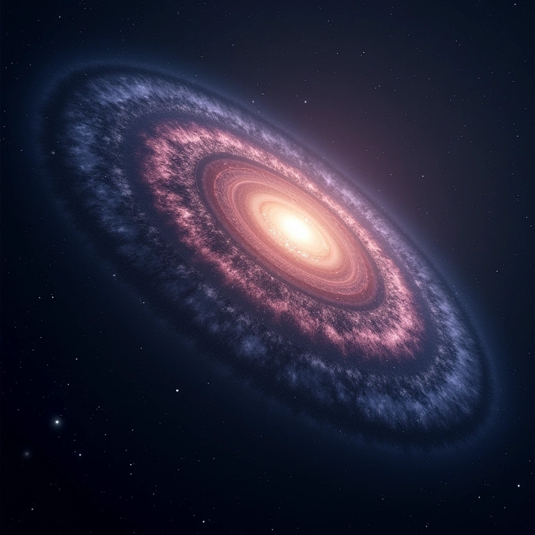 Representação abstrata da matéria escura em um halo galáctico.