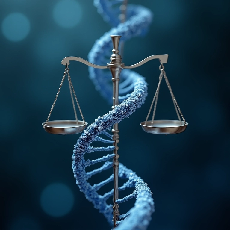 Representação abstrata de DNA com balança.