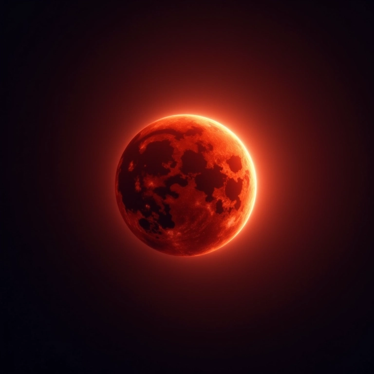 Representação da cor avermelhada da lua durante um eclipse lunar.