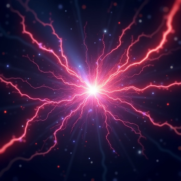 Representação da força eletromagnética com campos elétricos e partículas.