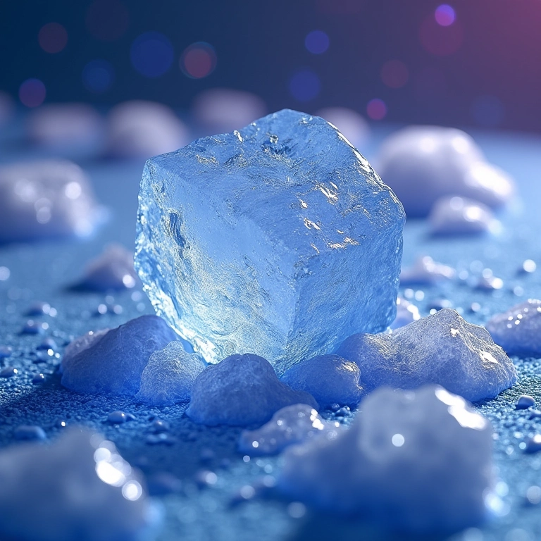 Representação microscópica de íons interrompendo a formação do gelo.