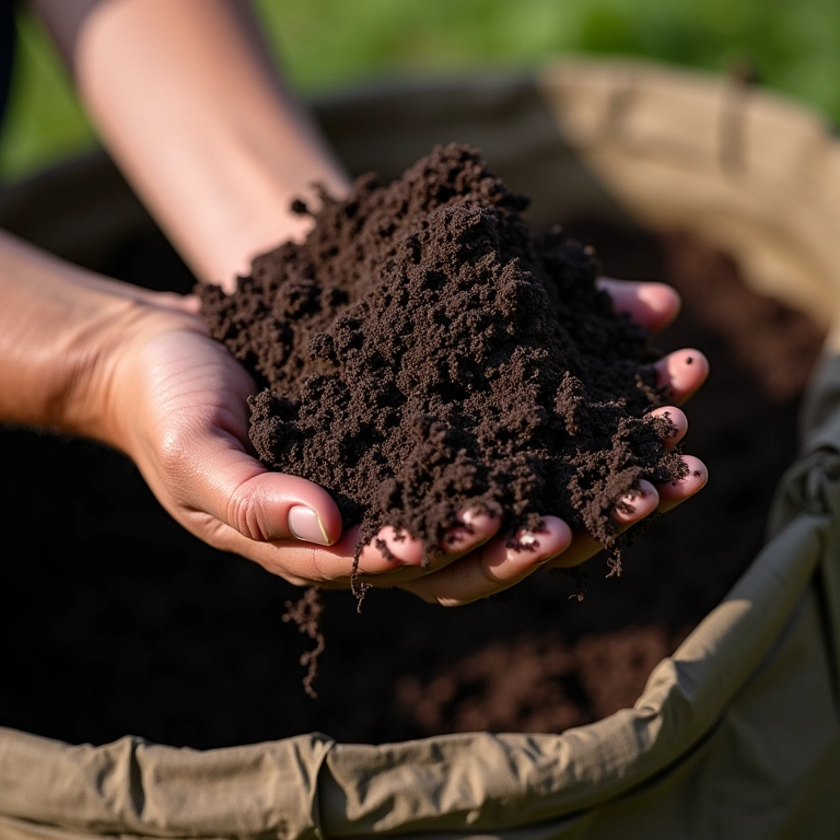 Retirando o húmus da vermicompostagem.