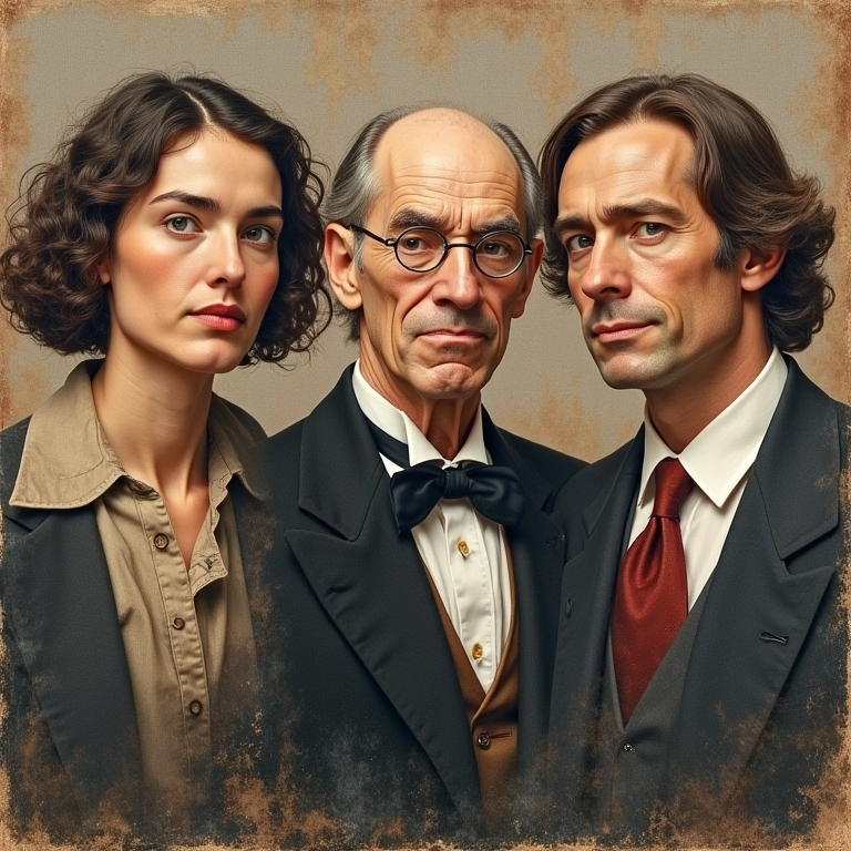 Retratos dos cientistas envolvidos na descoberta da estrutura do DNA