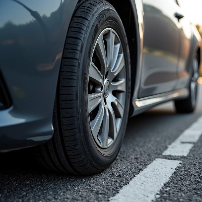 Roda de carro danificada após forte impacto.