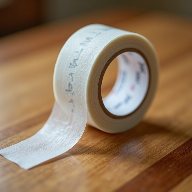 Rolo de fita de enxertia importada sobre superfície de madeira.