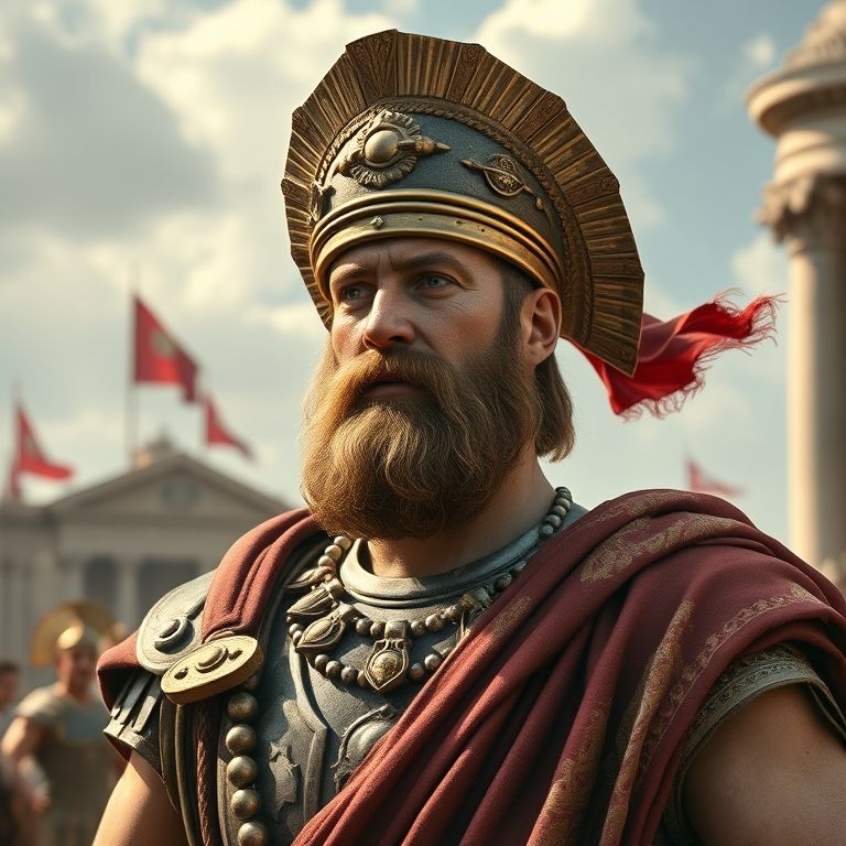 Rômulo, o primeiro rei de Roma, em uma representação mítica.