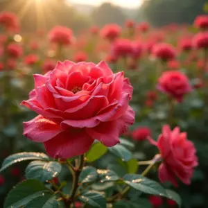 Roseiral deslumbrante com rosas vibrantes e saudáveis.
