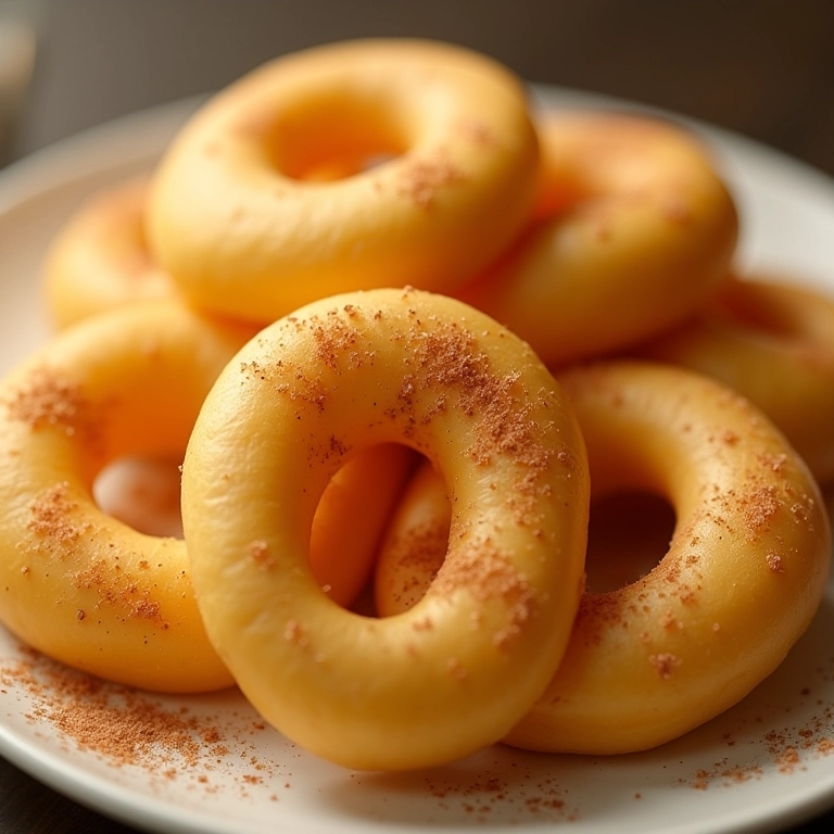 Rosquinhas de chuva polvilhadas com açúcar e canela.