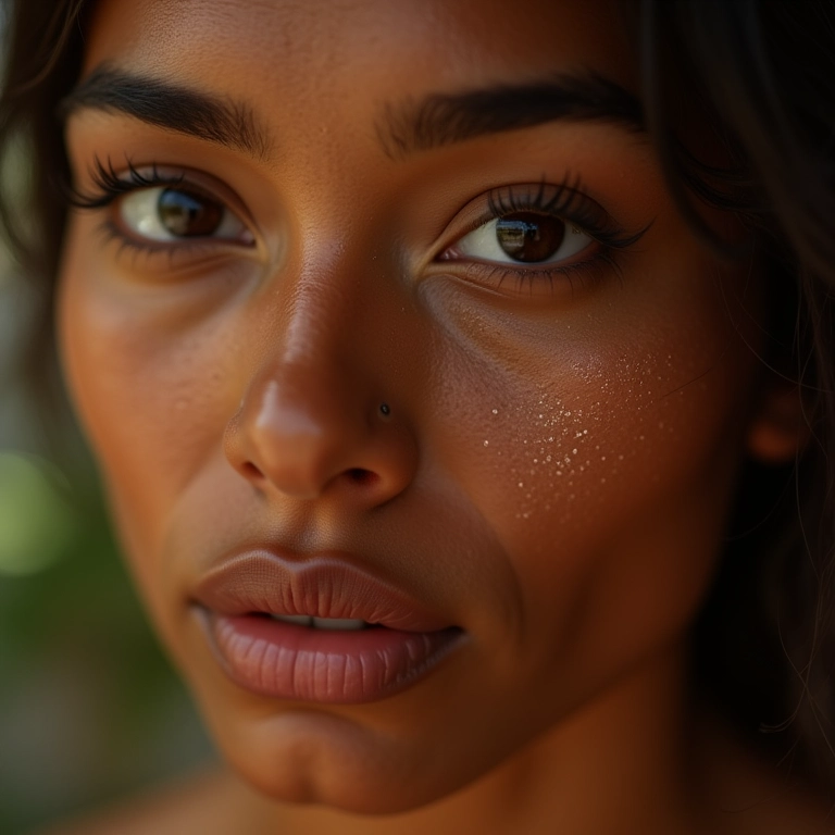 Rosto de mulher com pele hidratada, demonstrando a hidratação e nutrição do Bakuchiol.