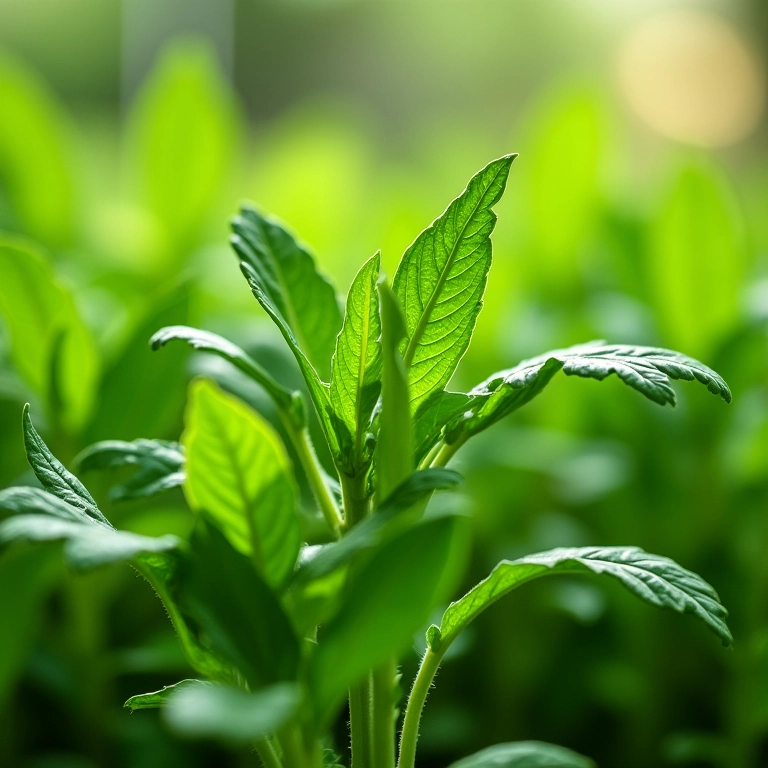 Rúcula fresca na horta de verão.