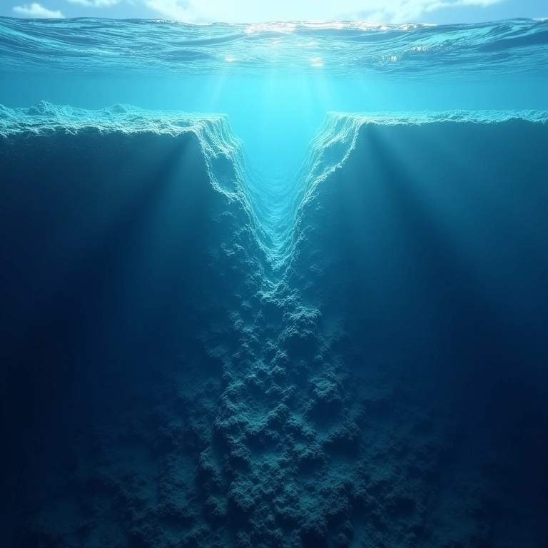 Ruptura de falha geológica submarina gerando ondas de tsunami.