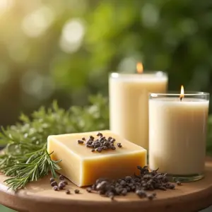 Sabonetes e velas artesanais feitos com ervas do jardim, em estilo Farm Rio.